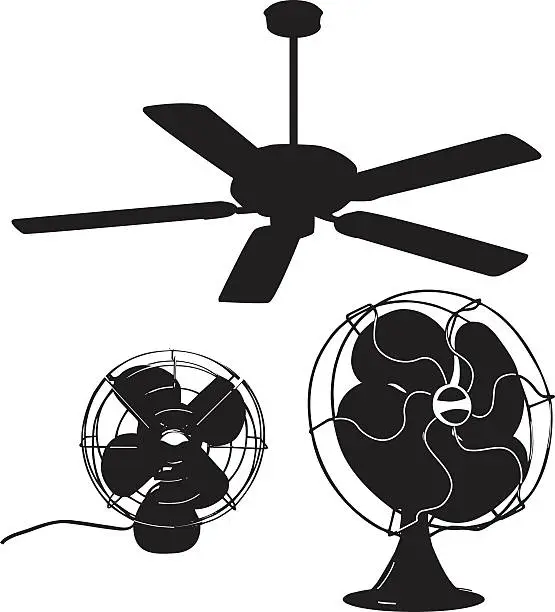 Vector illustration of Silhouettes of fans ceiling fans and table fans