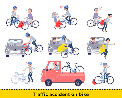 A set of Programmer engineer man in a bicycle accident.It's vector art so easy to edit.