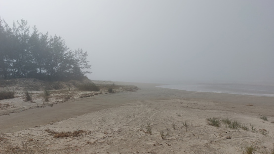 South Brazil coast in a thick fog in winter