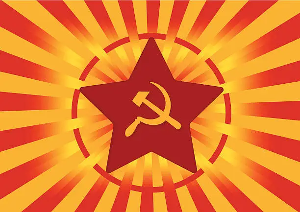 Vector illustration of Soviet flag with hammer and sickle symbol