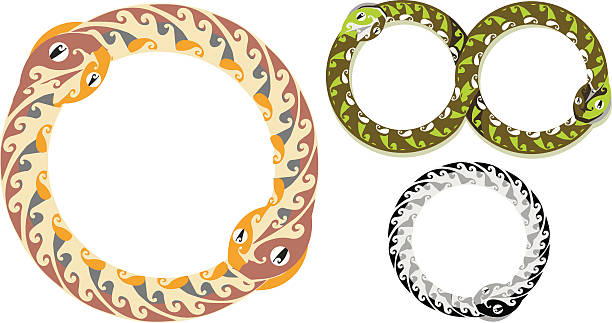 ouroboros schlangen mexicanstyle - oroboros stock-grafiken, -clipart, -cartoons und -symbole