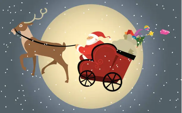 Vector illustration of Santa in chariot