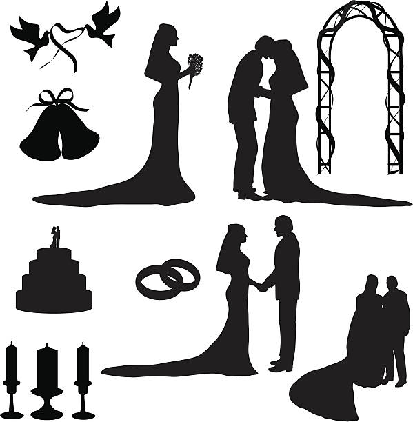 hochzeit-silhouette kollektion (vektor jpg - bride women wedding flower stock-grafiken, -clipart, -cartoons und -symbole