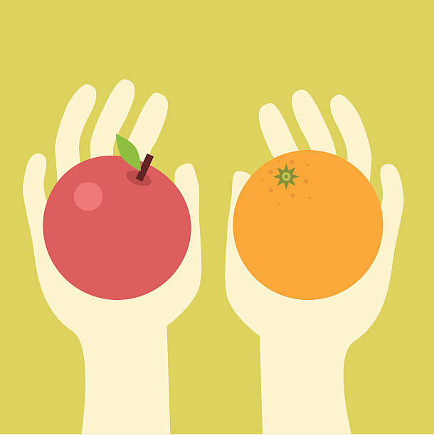 apples and oranges Comparing an apple and an orange. contrasts illustrations stock illustrations