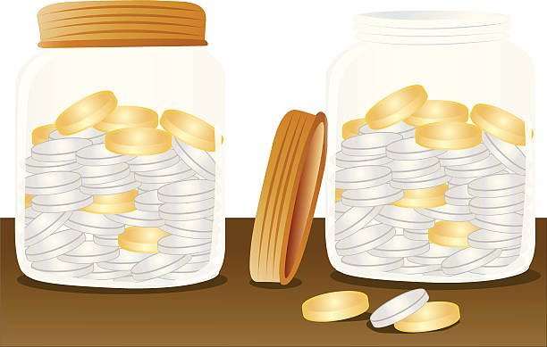 illustrazioni stock, clip art, cartoni animati e icone di tendenza di barattoli di denaro - jar coin currency airtight