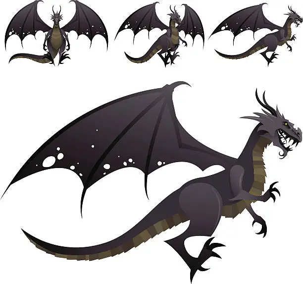 Vector illustration of Dragon in 3 Positions