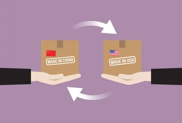 Vector illustration of Trading between US with China