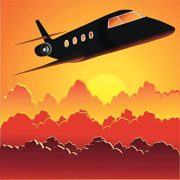 Vector illustration of Jet at Sunset
