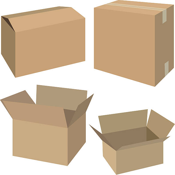 Multiple sizes of cardboard boxes vector art illustration