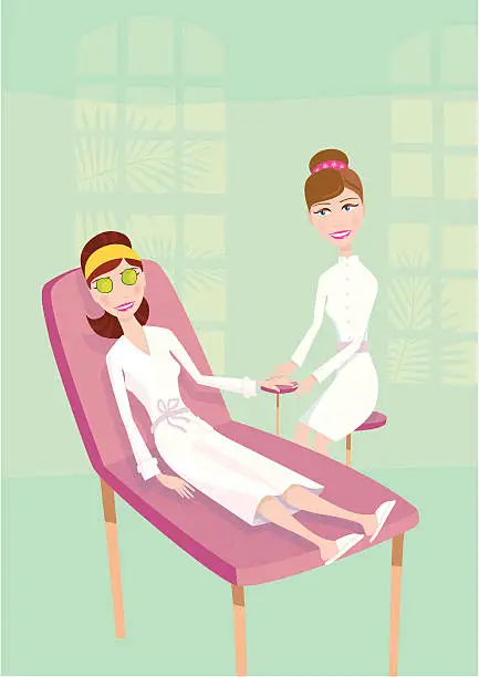 Vector illustration of Girl at health spa having a massage