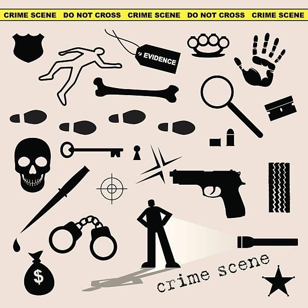 ilustrações, clipart, desenhos animados e ícones de cena de crime - crime flashlight detective symbol