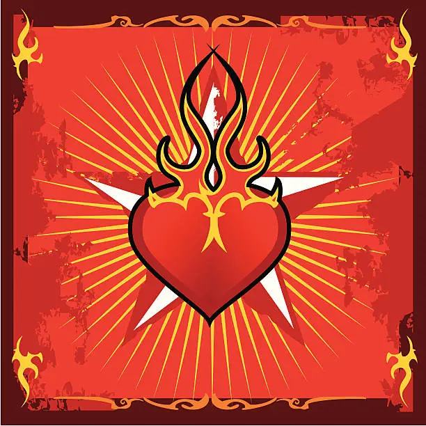 Vector illustration of flaming heart and star sign