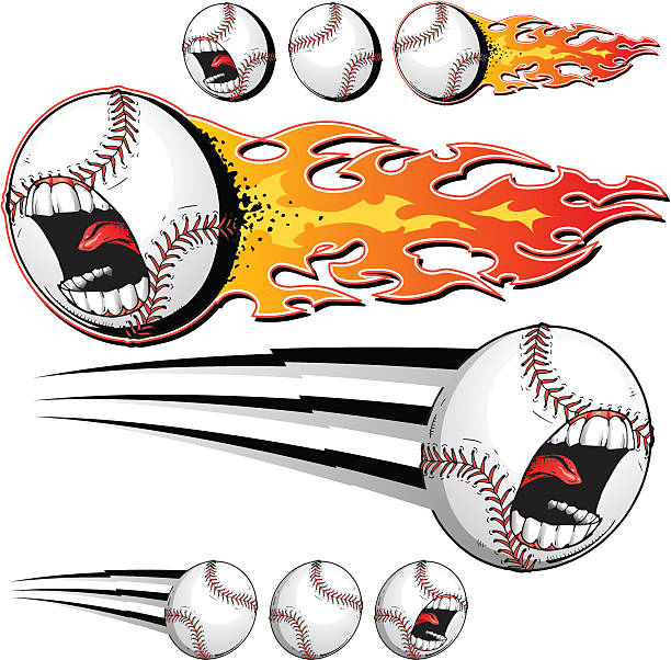 Baseball Scream The mouth, flames and speed lines are on separate layers allowing for several different looks. 2 spot colors plus black. Simple gradients and shapes for easy printing and separating. Easily converted to 1 spot color plus black. File formats: EPS and JPG softball homerun stock illustrations