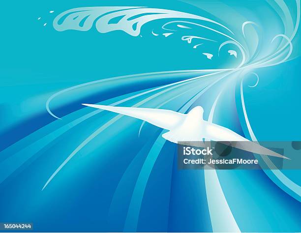 Oiseau Blanc Volant Avec Plus De Liberté Au Blue Wave Vecteurs libres de droits et plus d'images vectorielles de Vague déferlante