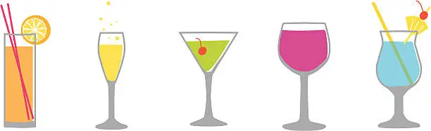 Vector illustration of Illustration of five different cocktails
