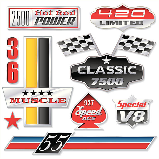auto logo z numerami - chrome metal push button speedometer stock illustrations