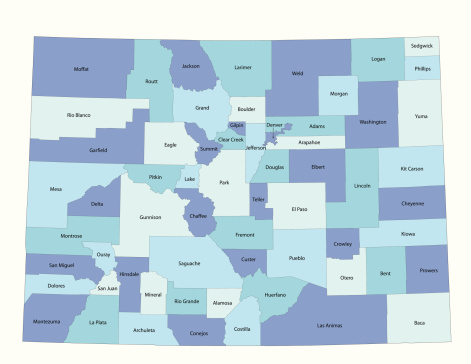 Detailed state-county map of Colorado. This file is part of a series of state/county maps.  Each file is constructed using multiple layers including county borders, county names, and a highly detailed state silhouette. Each file is fully customizable with the ability to change the color of individual counties to suit your needs.  Zip contains both .AI_CS2 and .ESP_8.0 as well as a large JPEG file.  Map generated using data from the public domain.  (http://www.census.gov/geo/www/tiger/) Traced using Adobe Illustrator CS2 on 7/28/2006. 3 data layers.