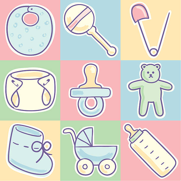 Baby Items Stock Illustration - Download Image Now - Baby Bottle, Diaper,  Sketch - iStock