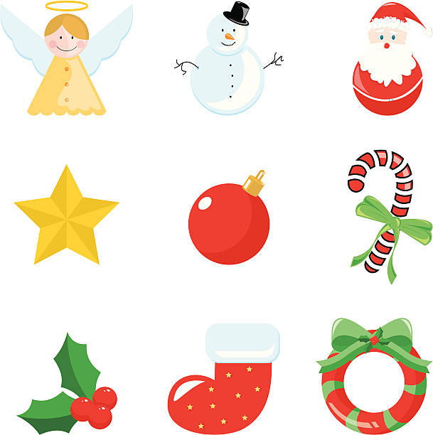 Merry Christmas Icons Cute christmas icons.No gradient.Zip contains high resolution jpeg,AI8,eps8,pdf. tree topper stock illustrations