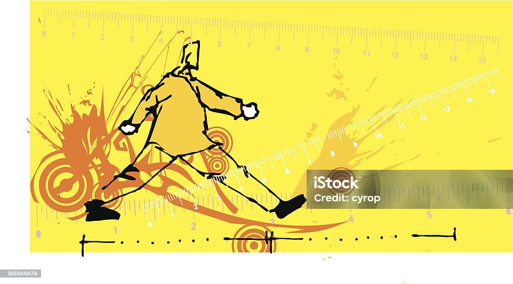 big step sketch drawing of a man giving a long step Ruler stock vector