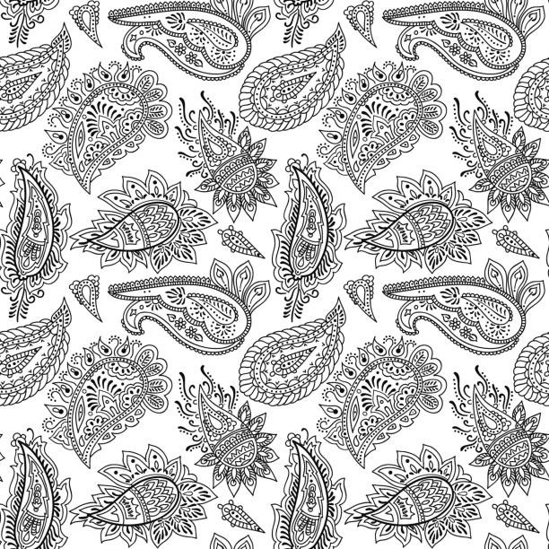 Seamlessly repeating paisley pattern vector art illustration