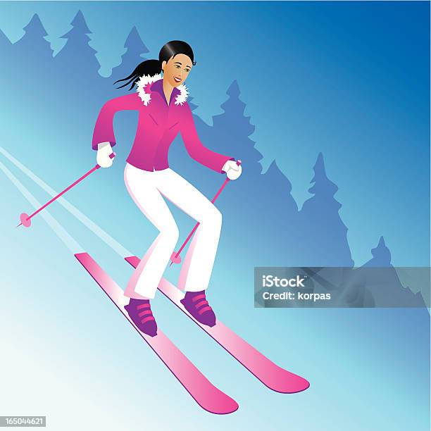 스키타기 여자아이 갈색 머리에 대한 스톡 벡터 아트 및 기타 이미지 - 갈색 머리, 겨울, 눈-냉동상태의 물