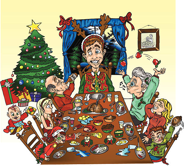 illustrazioni stock, clip art, cartoni animati e icone di tendenza di cena in famiglia! - christmas dinner food turkey