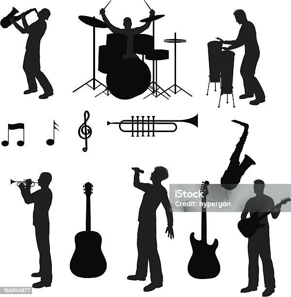 Music Silhouette Collection Stock Illustration - Download Image Now - In Silhouette, Performance Group, Microphone