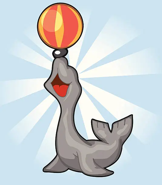 Vector illustration of Seal From the Circus with ball on nose