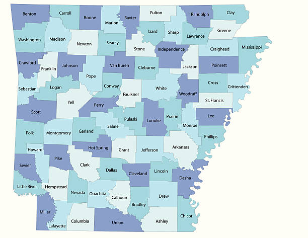 Bекторная иллюстрация Штат Арканзас-Графство карта