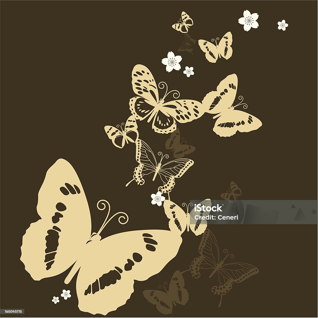 silhouette pattern floreale e farfalla in colore dorato - arte vettoriale royalty-free di A mezz'aria