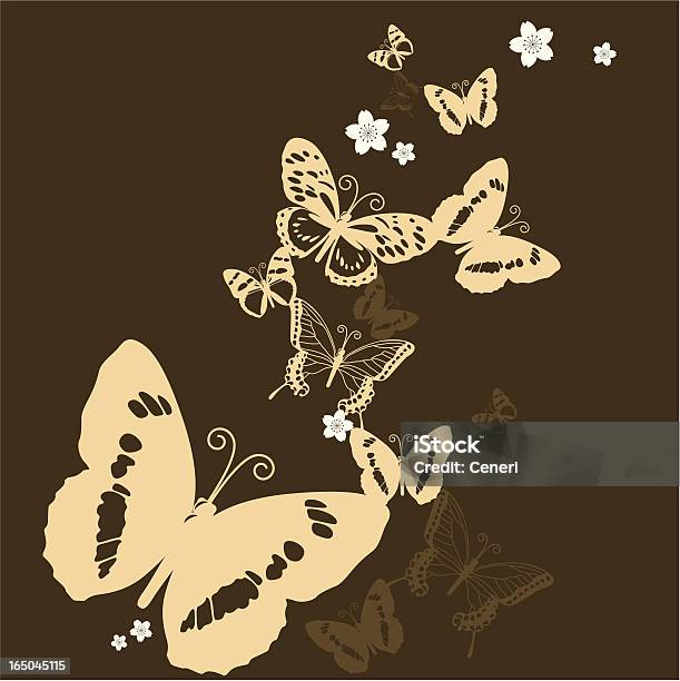 Silhouette Pattern Floreale E Farfalla In Colore Dorato - Immagini vettoriali stock e altre immagini di A mezz'aria