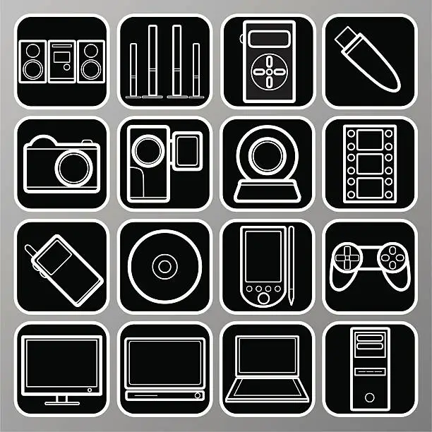 Vector illustration of Multimedia Icons: White