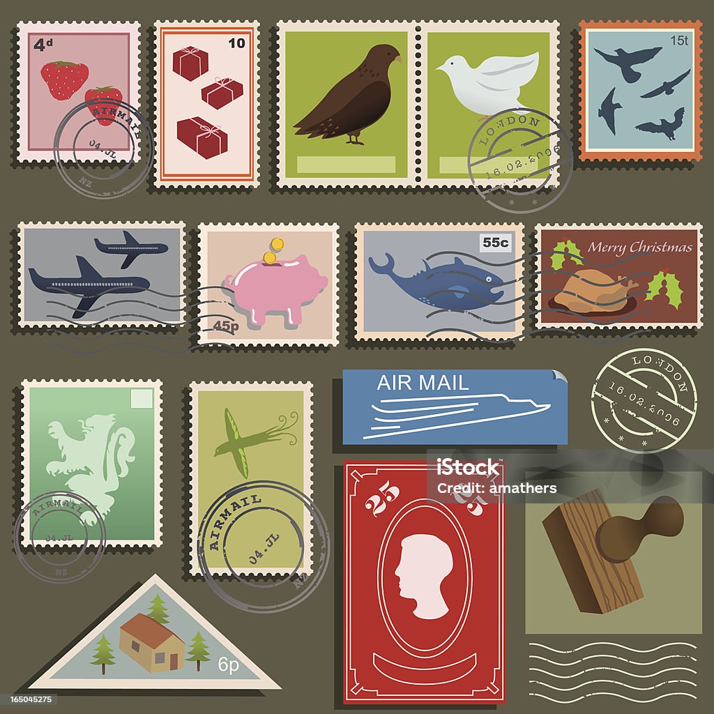 Collection de timbres - clipart vectoriel de Fraise libre de droits