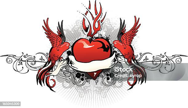 Горящий Love Emblem — стоковая векторная графика и другие изображения на тему Векторная графика - Векторная графика, Герб, Грязный