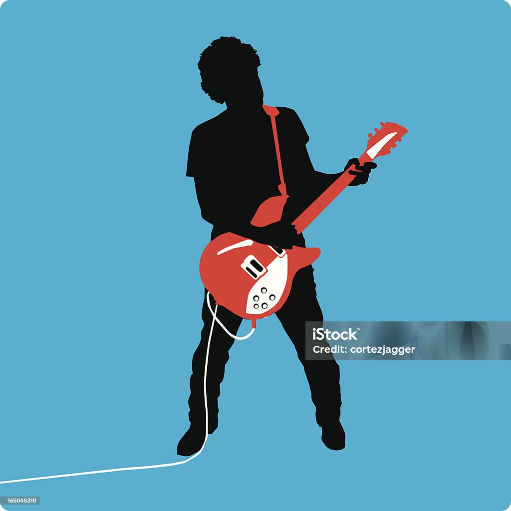 Gitarzysta sylwetka na niebieskim tle (Ilustracja wektorowa - Grafika wektorowa royalty-free (Gitarzysta)