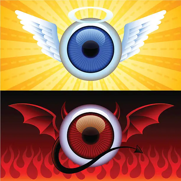 Vector illustration of good vs evil eyes