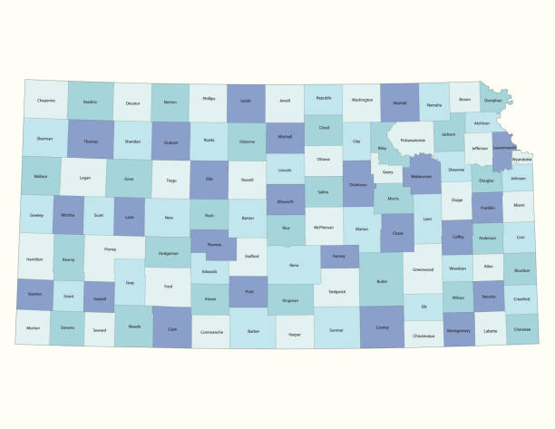 Kansas state - county map Detailed state-county map of Kansas. This file is part of a series of state/county maps.  Each file is constructed using multiple layers including county borders, county names, and a highly detailed state silhouette. Each file is fully customizable with the ability to change the color of individual counties to suit your needs.  Zip contains both .AI_CS2 and .ESP_8.0 as well as a large JPEG file.  Map generated using data from the public domain.  (http://www.census.gov/geo/www/tiger/) Traced using Adobe Illustrator CS2 on 7/28/2006. 3 data layers. kansas stock illustrations