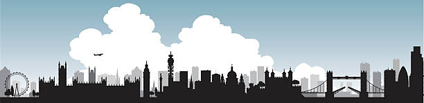 Silhouette of London skyline with single large cloud graphic vector art illustration