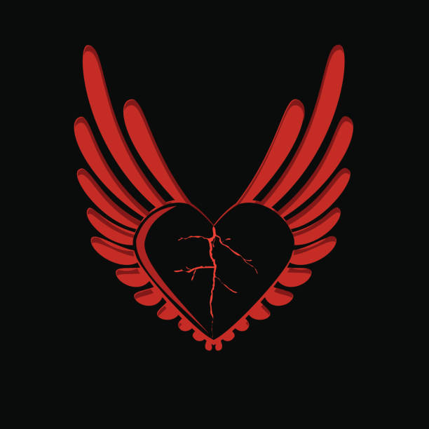 winged serca - black background love care red stock illustrations