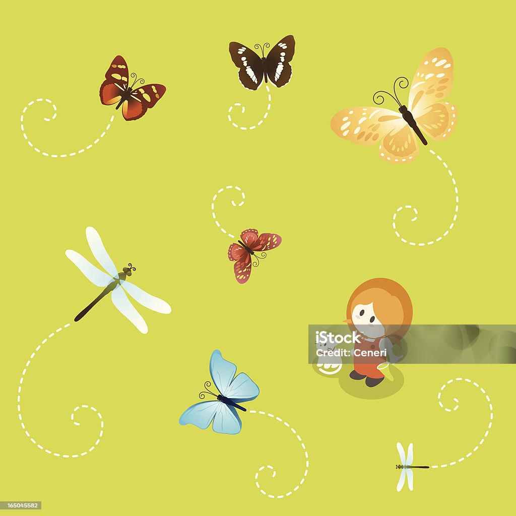 Little Girl Series: Butterflies and Dragonflies catching butterflies and dragonflies in spring and summer. Dragonfly stock vector