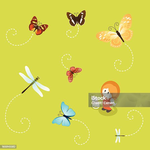 Little Girl Series Butterflies And Dragonflies Stock Illustration - Download Image Now - Dragonfly, Illustration, Flying