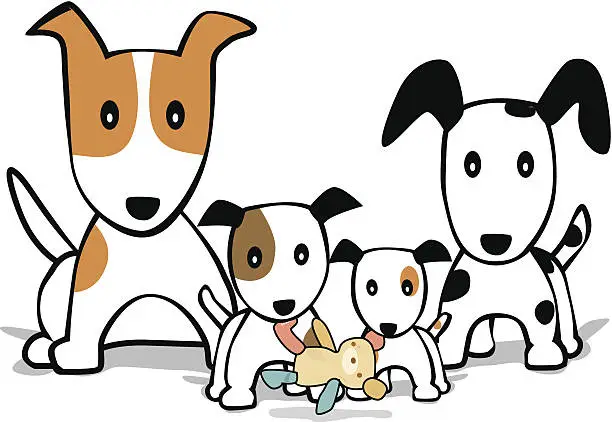 Vector illustration of Mixed Breed Dog Family