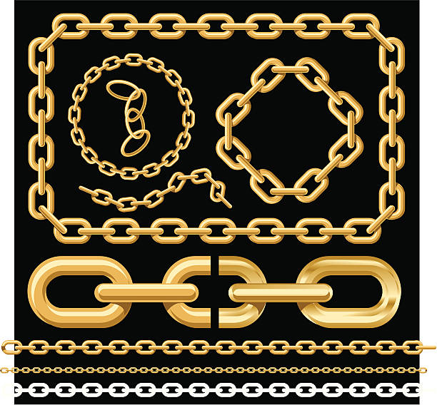złoty łańcuszek czarny - gold chain chain circle connection stock illustrations