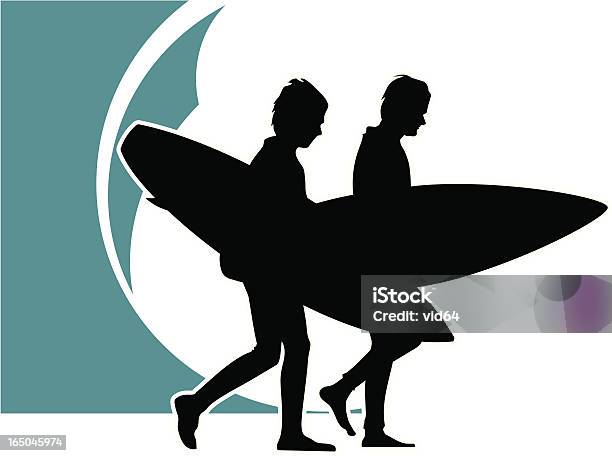 Silhouette Surfboys Vecteurs libres de droits et plus d'images vectorielles de Silhouette - Contre-jour - Silhouette - Contre-jour, Surf, Activité de loisirs