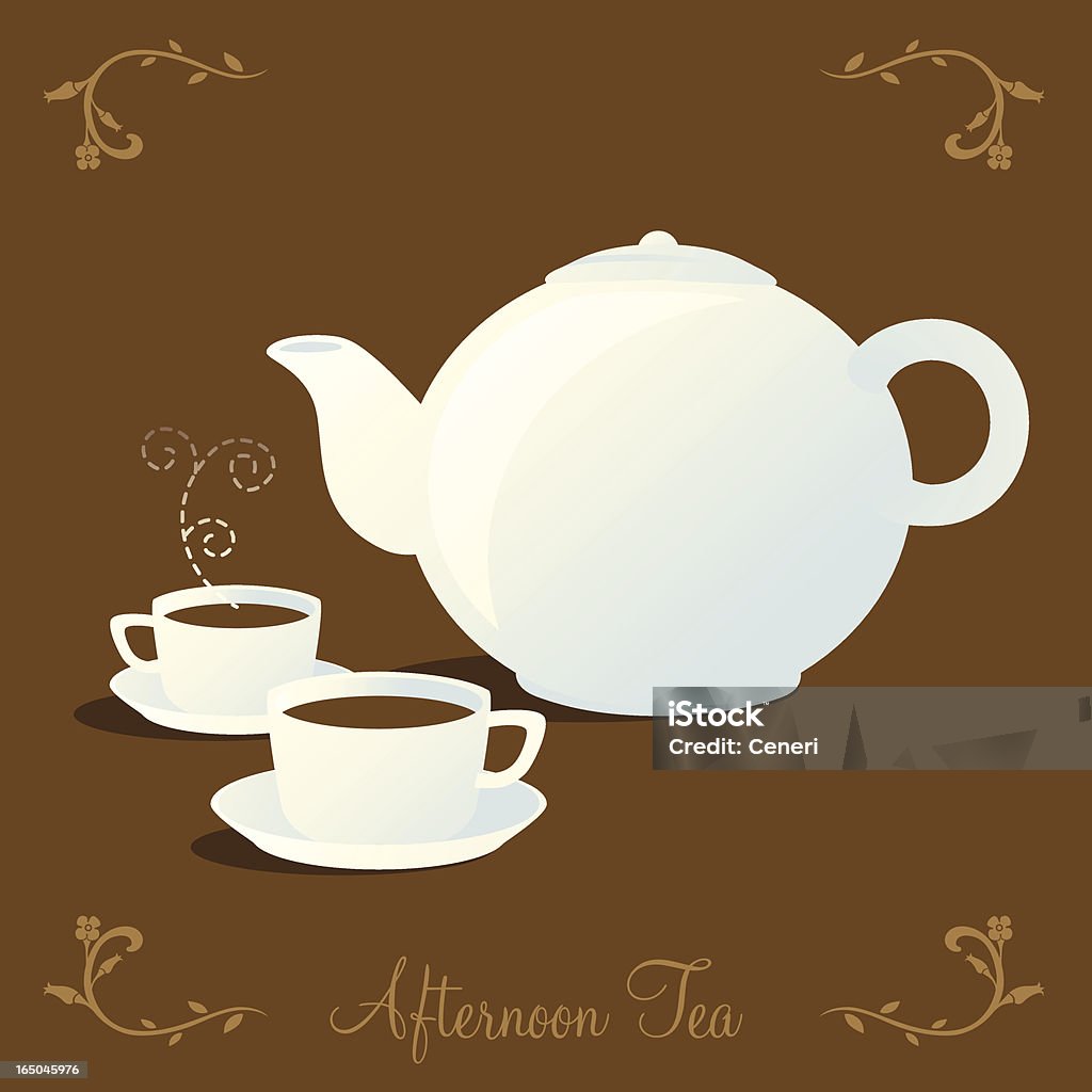 White-Teekanne und zwei Tassen Tee - Lizenzfrei Blume Vektorgrafik