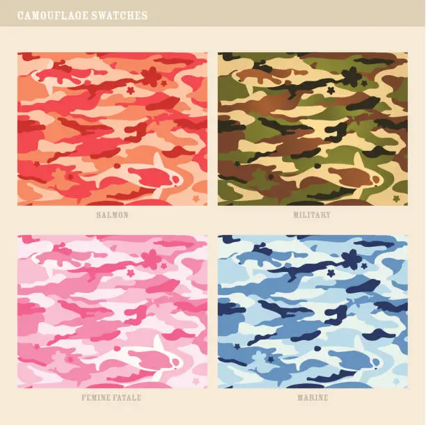 Vector illustration of Seamless koi fish camouflage swatches