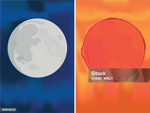 Sonne Und Mondvektor Stock Vektor Art und mehr Bilder von Mondoberfläche - Mondoberfläche, Mond, Rot