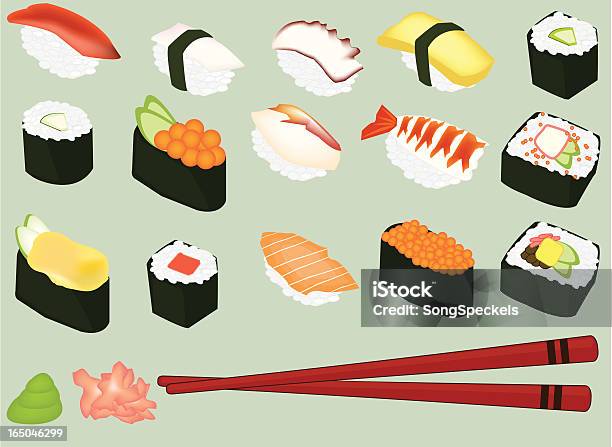 Ilustración de Sushi y más Vectores Libres de Derechos de Sushi - Sushi, Ilustración, Caviar