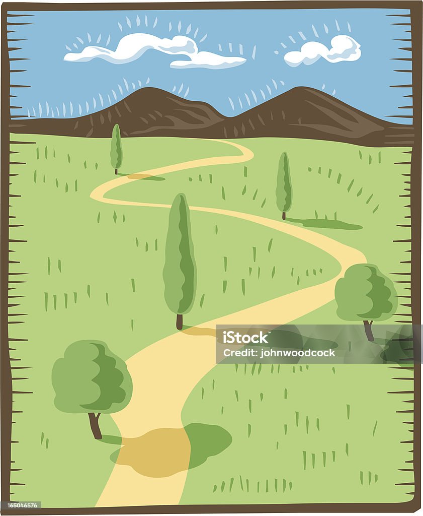 Road in a countryside A receding road in a simple woodcut style. Winding Road stock vector